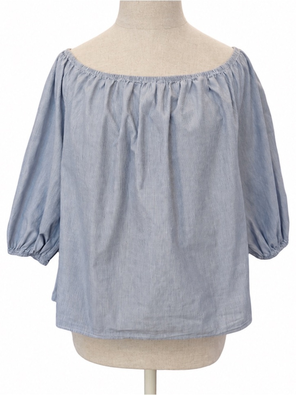 Maeve Anthropologie Blue White Pinstripe Peasant Blouse Balloon Sleeve Small